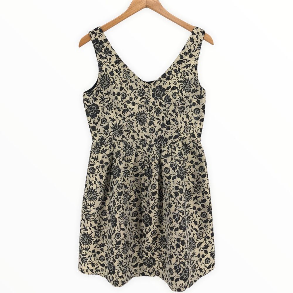 Jack by BB Dakota Gold Shimmer Black Floral Jacquard Fit & Flare Dress